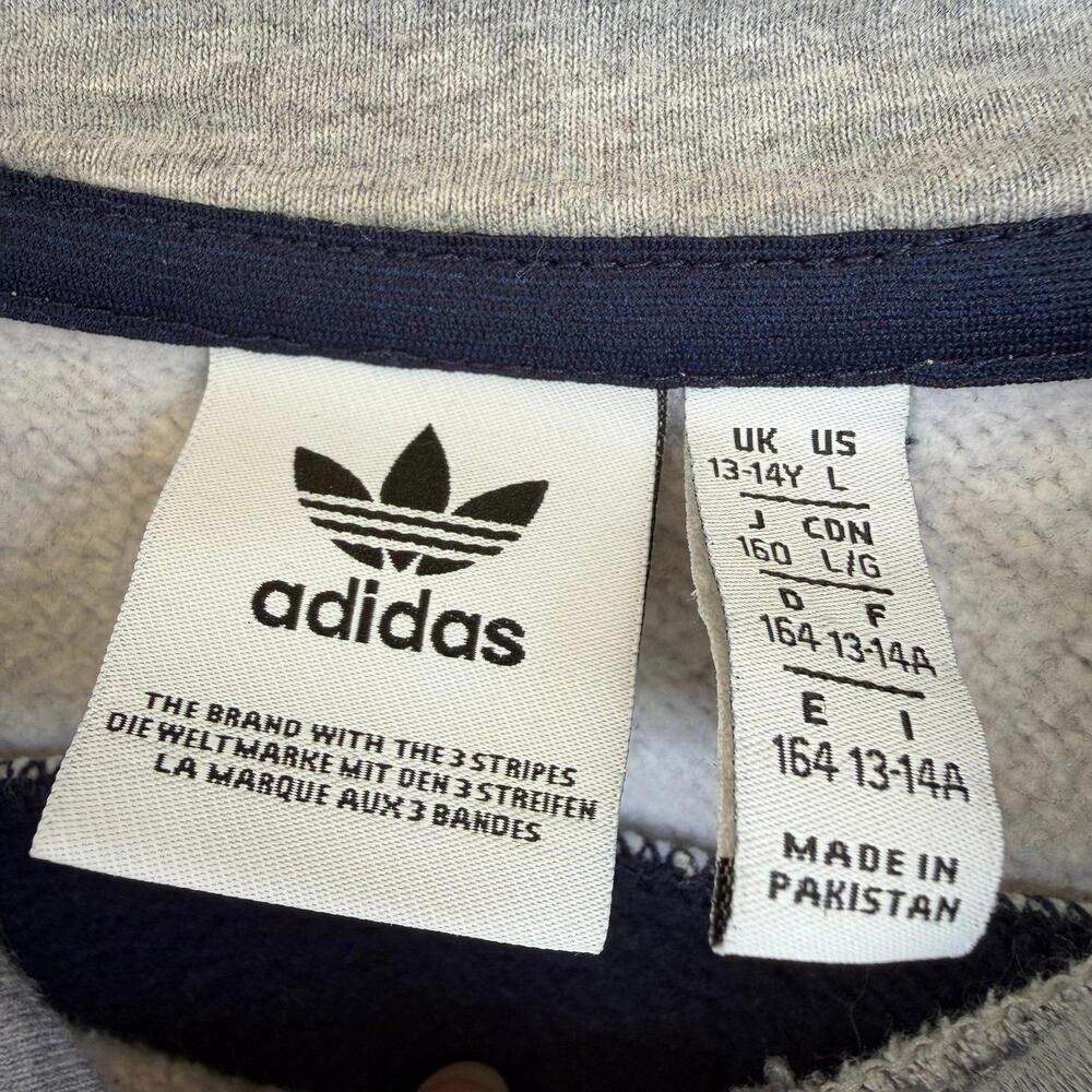 Adidas Originals Boys Trefoil Colorblock Hoodie - Navy/Grey Size L - Picture 2 of 3
